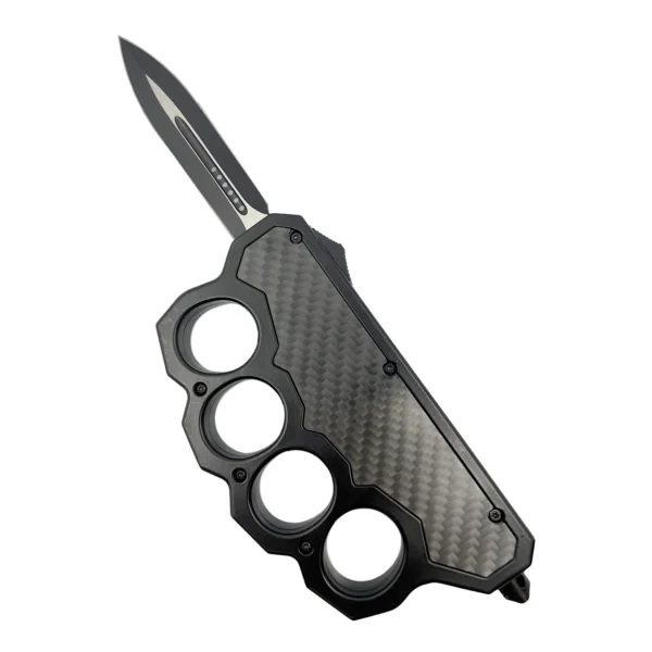 ElitEdge 6" OTF Knuckle Knife Black with Carbon Fiber