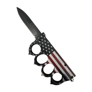 American Flag Knuckle Knife, w/Spikes & Window Breaker, 5" Spring Assisted Knife