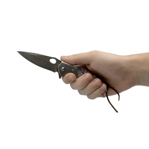 3.5" Damascus Drop Point Blade Knife w/ Abalone Handle - view 2
