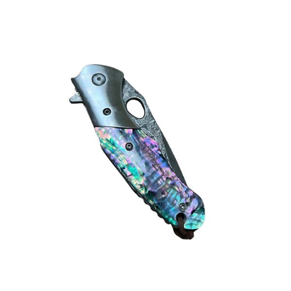 3.5" Damascus Drop Point Blade Knife w/ Abalone Handle - view 4