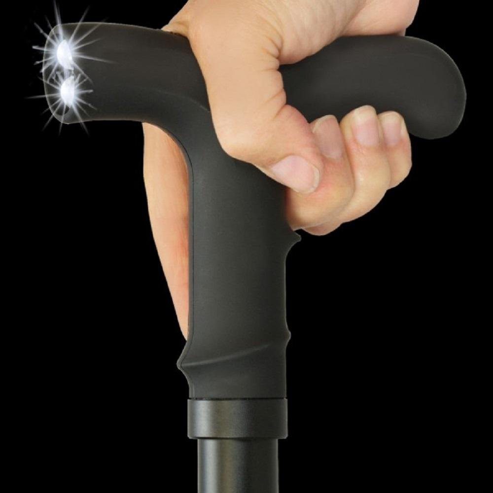 ZAP_Covert_Rechargeable_LED_Stun_Gun_Walking_Cane_light_on_hand.jpg ZAP Covert Cane Disguised Stun Gun Walking Cane with Flashlight - view 6